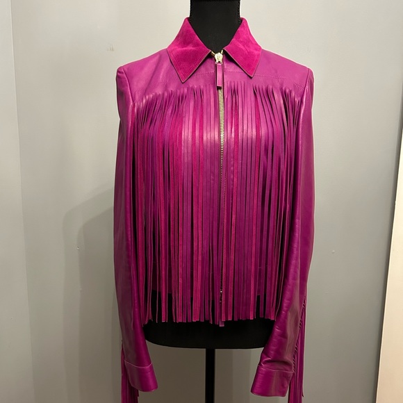 ROBERTO CAVALLI Fringed Nappa Leather Jacket In Purple, size IT40 - Picture 2 of 10